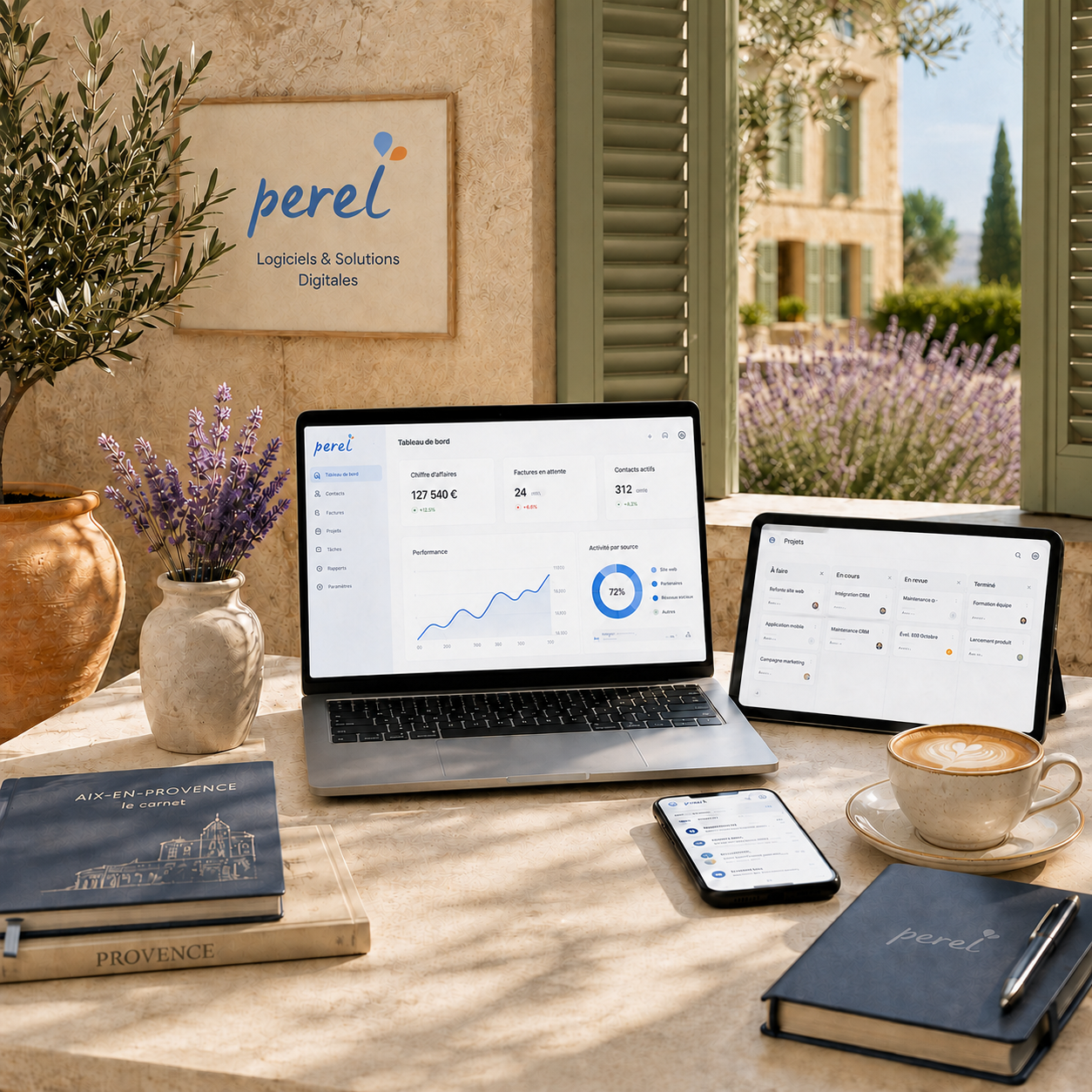 Univers PEREL en Provence, ambiance agence digitale à Aix-en-Provence